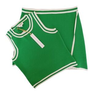 House of Harlow 1960 Womens Green White Knit Skirt Set HH10121 Size Medium NEW
